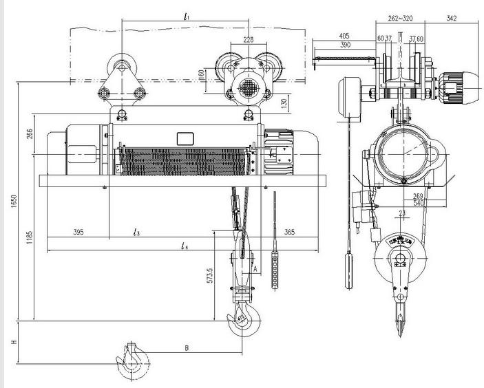 YH型冶金电动葫芦外形尺寸图纸