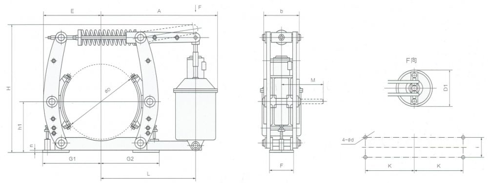 YWZ3B电力液压鼓式制动器外形尺寸图