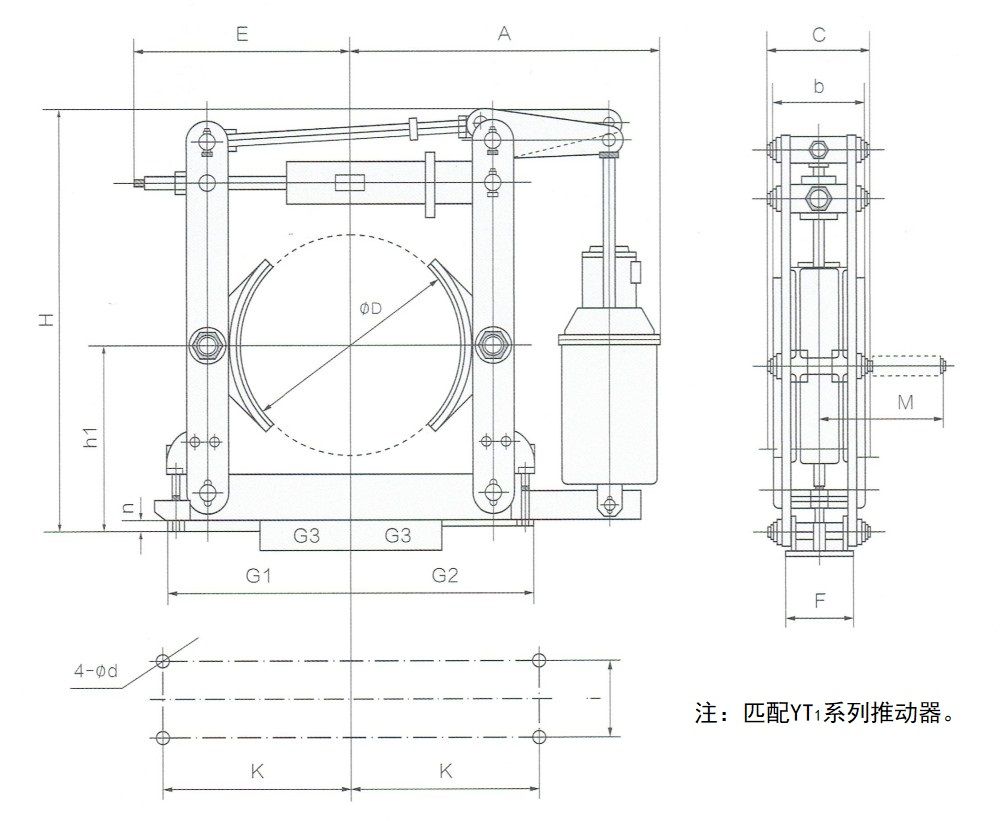 YWZ(B)电力液压鼓式制动器外形尺寸图.jpg