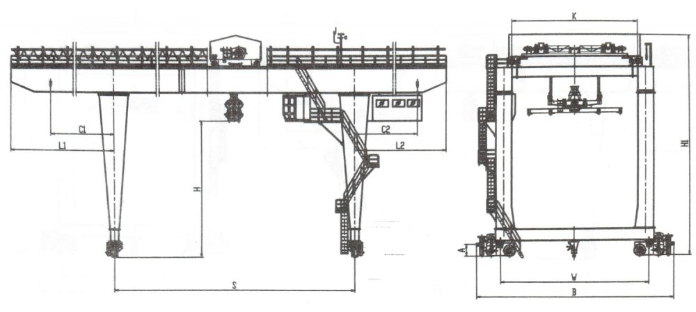50吨轨道式集装箱门式起重机外形尺寸图(吊具旋转)
